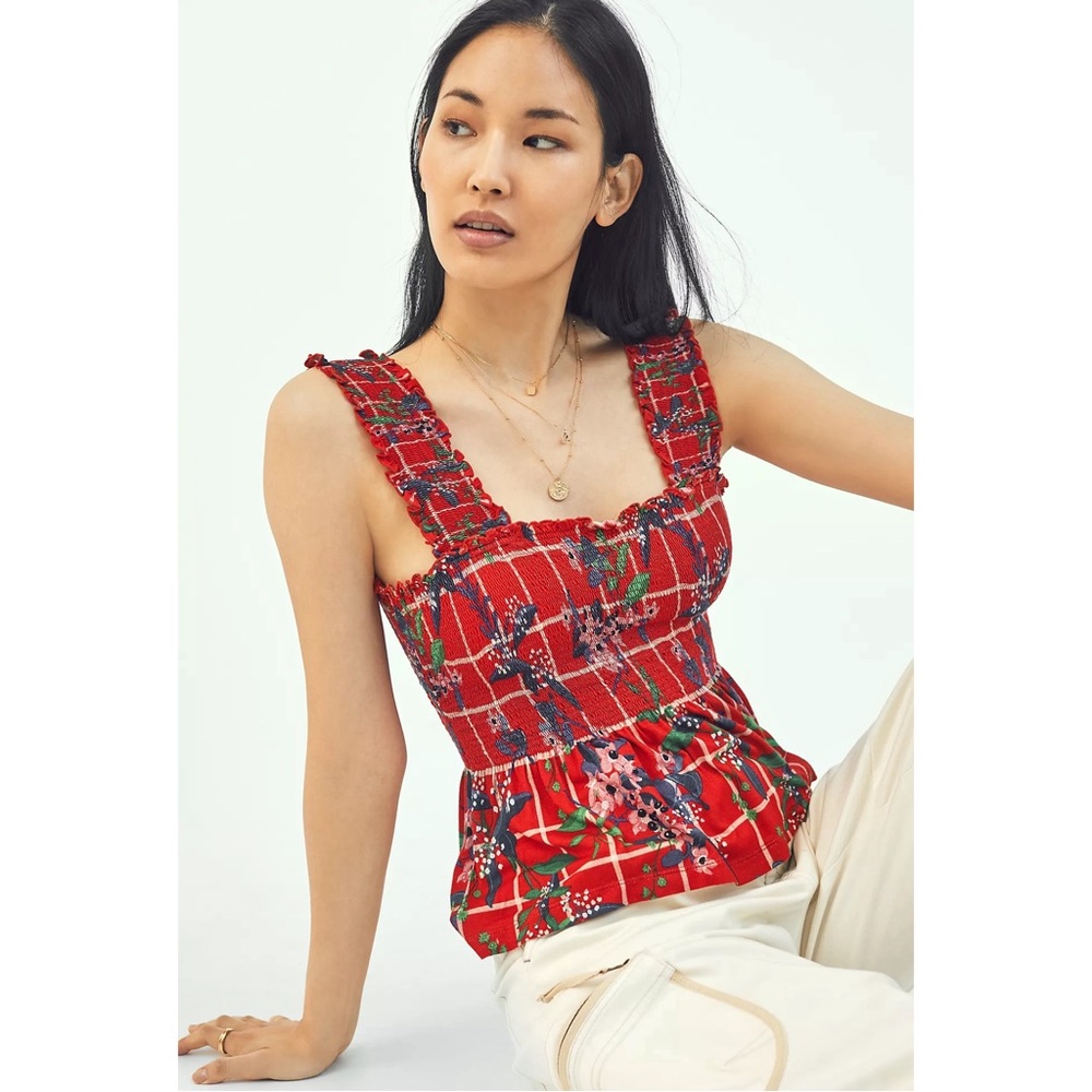 Anthropologie Conditions Apply Katalia Printed Smocked Peplum Tank NWT SZ XL